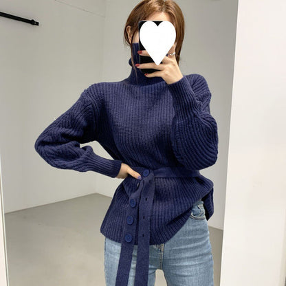 Damen Grobstrickpullover Hohler Kragen Taillierbar Norvielle