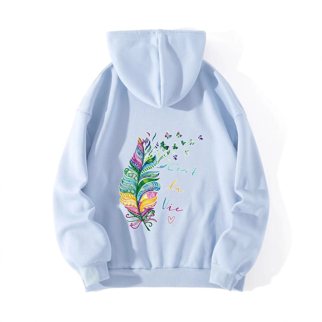 Damen Kapuzenpullover Bunt Federmuster