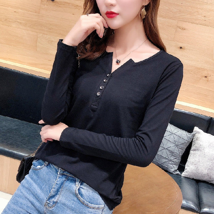 Damen Langarmshirt Knopfleiste Femme-Style Norvielle