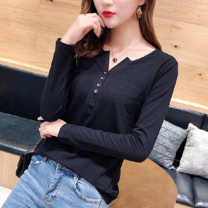 Damen Langarmshirt Knopfleiste Femme-Style Norvielle