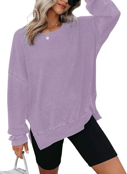 Damen Waffelpullover Mit Seitenschlitzen Norvielle
