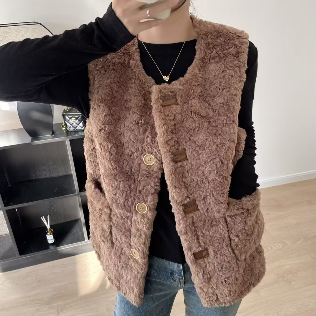 Damen Teddyweste Große Taschen Norvielle