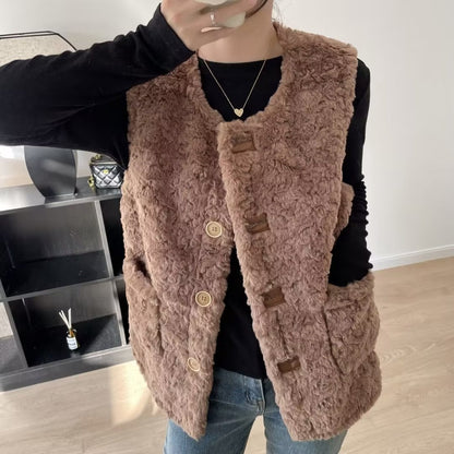 Damen Teddyweste Große Taschen Norvielle