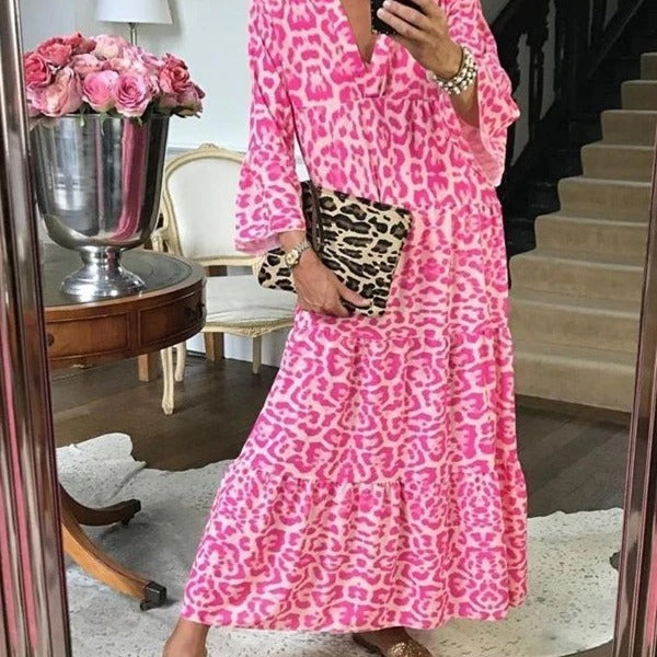 Damen Maxikleid Tiermuster Voluminöse Ärmel Norvielle - Norvielle