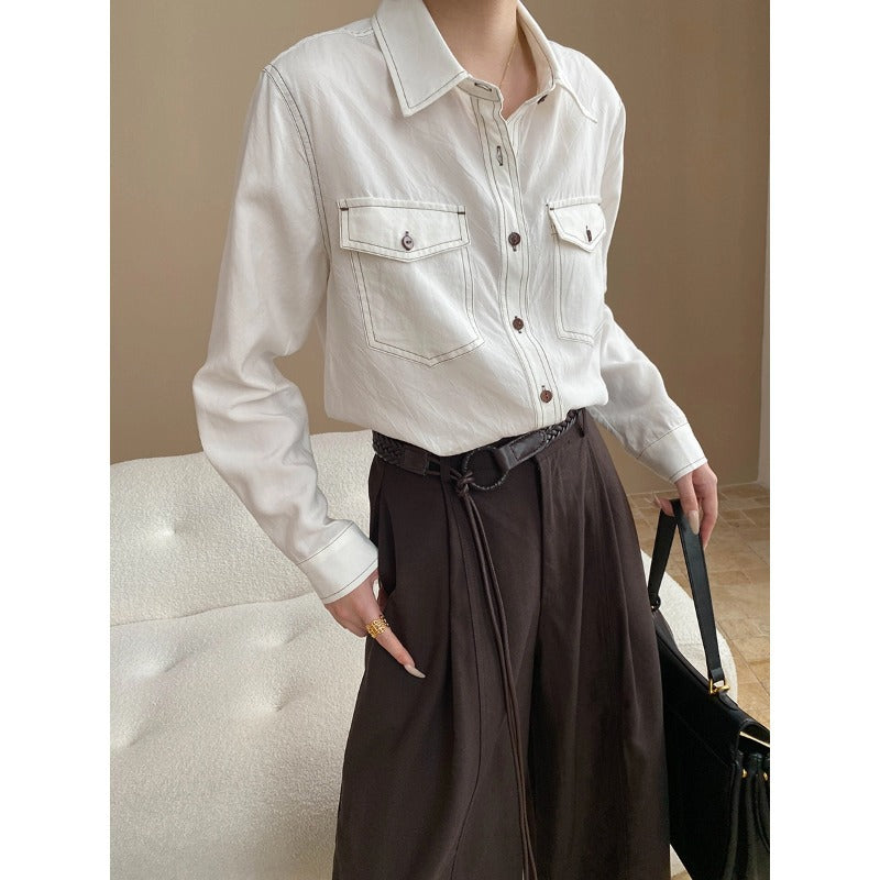 Damen Overshirt Bluse aus Baumwolle mit Brusttaschen und elegantem - Norvielle