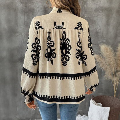 Damen Bluse Botanischer Druck Puffärmel Norvielle