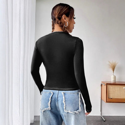 Damen Langarmshirt Hochwertiger Print Figurbetont Norvielle