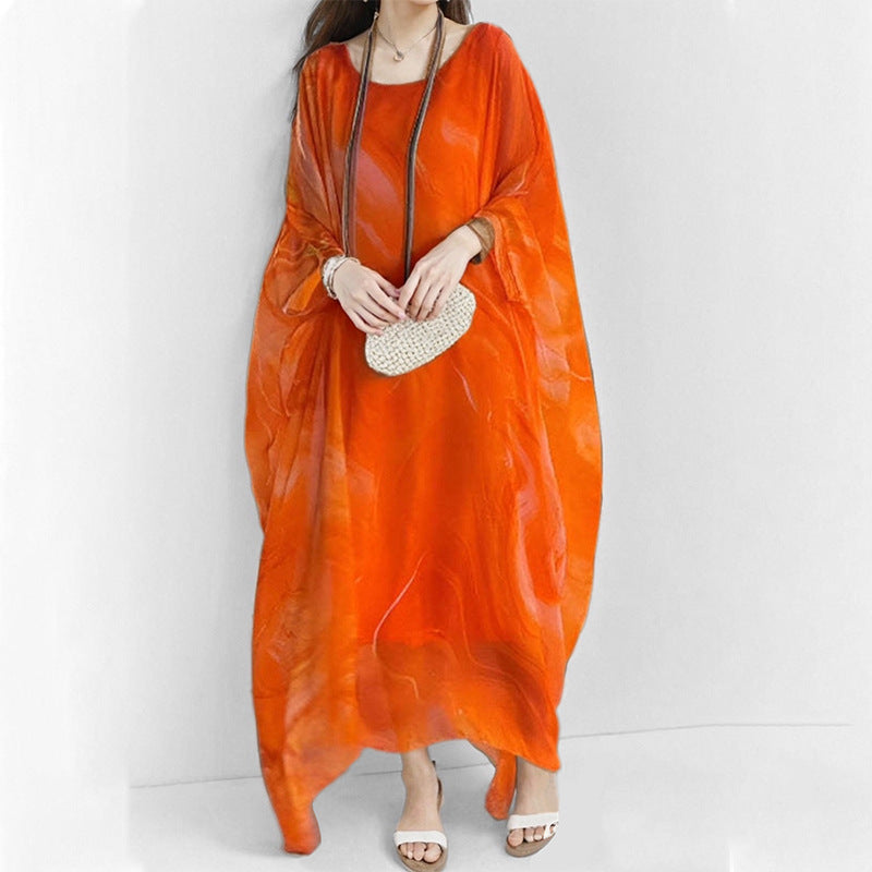 Damen Maxikleid Weiter Schnitt Wasserfarbenmuster Norvielle - Norvielle