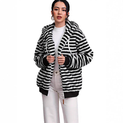 Damen Strickjacke Flauschig Kontraststreifen Norvielle