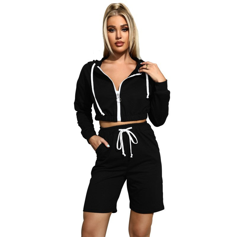 Damen Sport Set Kurzpullover High-Waist Shorts