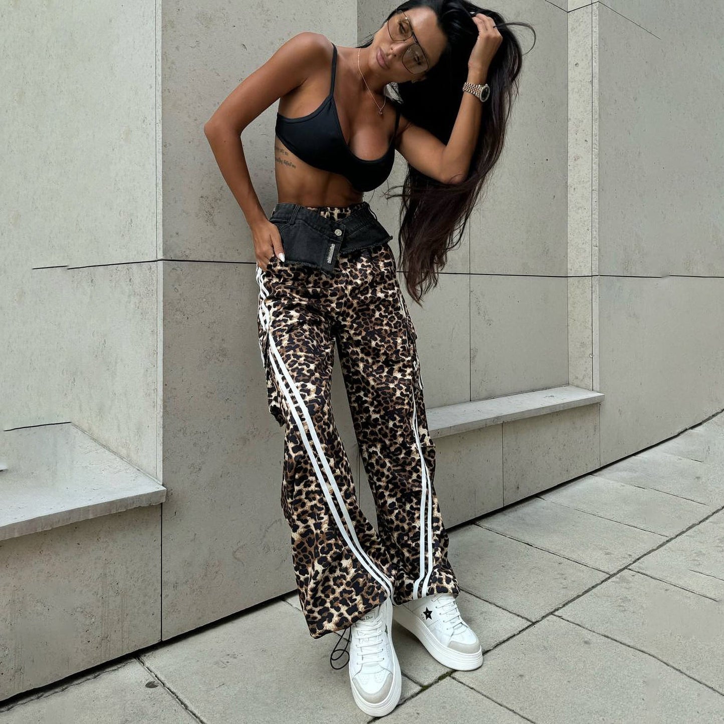 Damen Freizeithose Leoparddruck Atmungsaktives Material