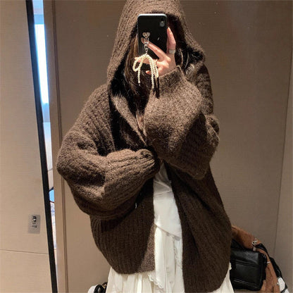 Damen Oversized Hoodie-Cardigan Kuschlig V-Ausschnitt Weit Norvielle