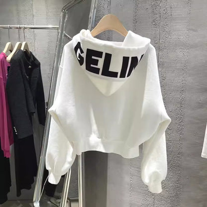 Damen Cropped Kapuzenjacke Elastisch Lässig