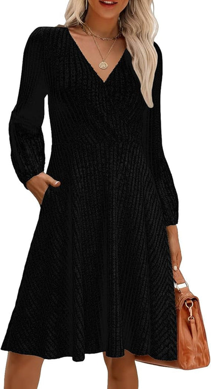 Damen Minikleid Viskose Strukturiert Voluminöse Ärmel