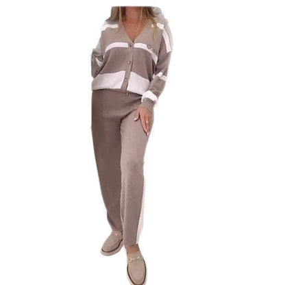 Damen Loungewear-Set mit Knöpfen und Streifen Norvielle