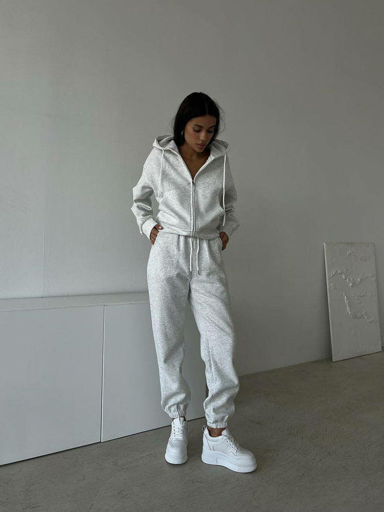 Damen Fleece-Jogginganzug Reißverschluss Kapuze Norvielle