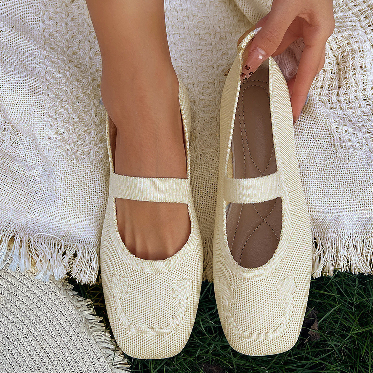 Damen Ballerinas Atmungsaktives Gummiobermaterial Verstellbarer