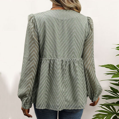 Damen Bluse Rüschendetails Zickzackmuster Elegantes Design