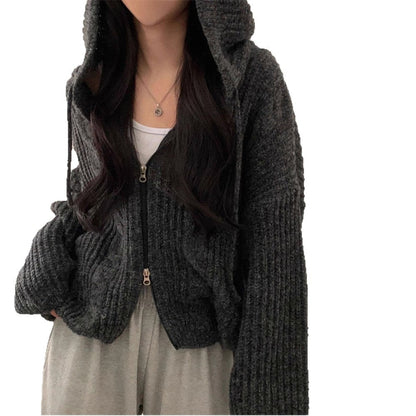 Damen Grobstrickjacke Kapuze Lässiger Schnitt Norvielle