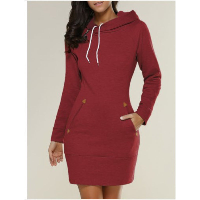 Damen Kapuzenkleid mit Seitentaschen Trenddesign