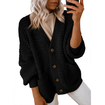 Damen Strickjacke Dickstrick Knopfverschluss Beige