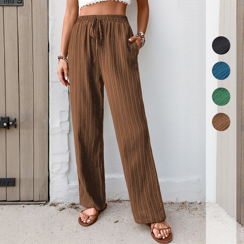 Damen Palazzo-Hose Elastischer Bund Seitentaschen Schwarz Norvielle - Norvielle