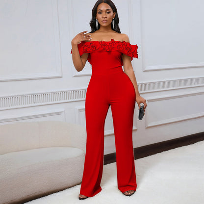 Damen Jumpsuit Voluminöser Rüschenkragen Eleganter Schnitt Norvielle