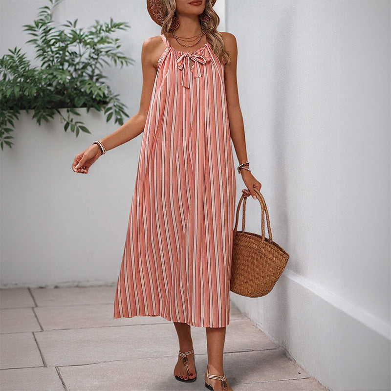 Damen Maxikleid mit Bindegürtel und Streifen Norvielle