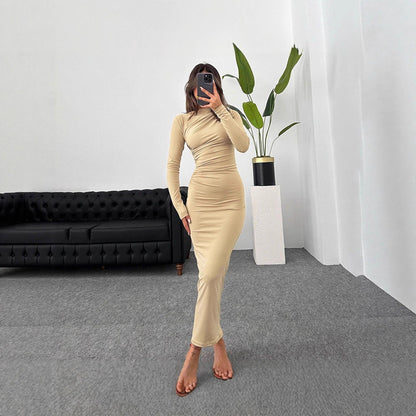 Damen Langarmkleid Figurbetont Raffung Elegant Norvielle