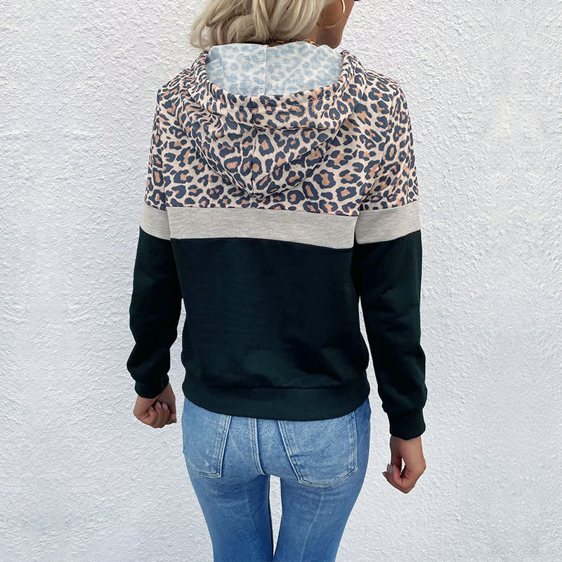 Damen Kapuzenpullover Sportlich Tiermuster Kontrastfarben Norvielle