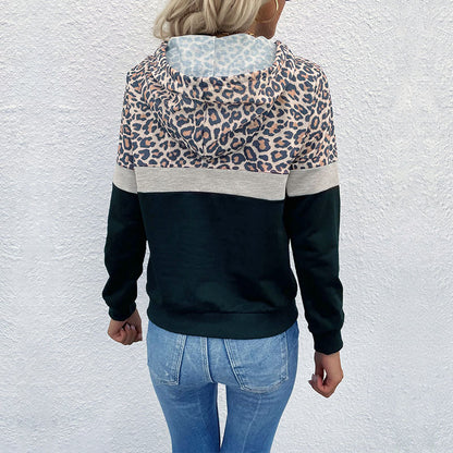 Damen Kapuzenpullover Sportlich Tiermuster Kontrastfarben Norvielle