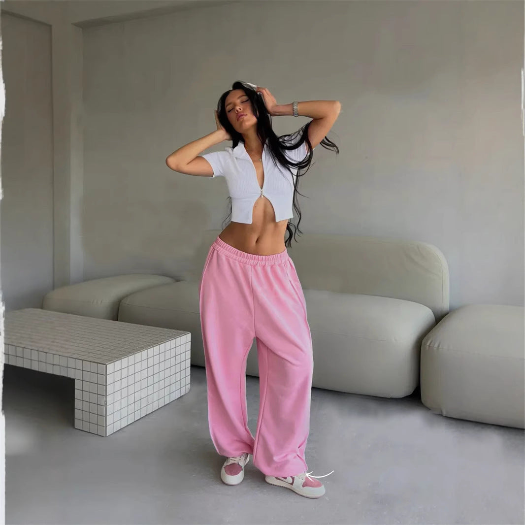 Damen Freizeithose Weites Bein Elastischer Bund