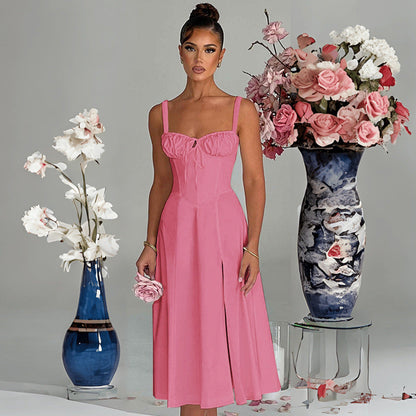 Damen Elegantes Midi-Kleid V-Ausschnitt Taillenbetonung Norvielle