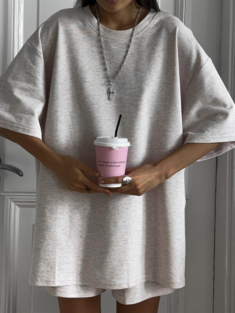 Damen Zweiteiler-Set Oversized T-Shirt und Shorts Norvielle