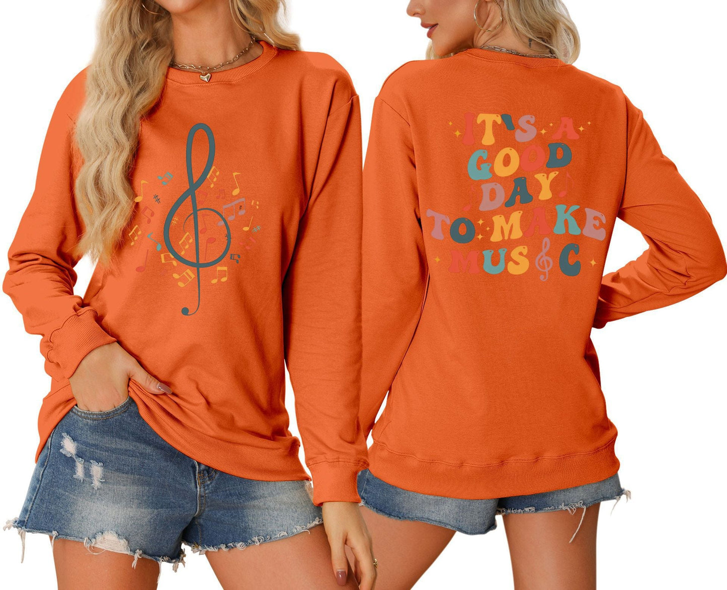 Damen Sweatshirt Musik Motiv Weiß