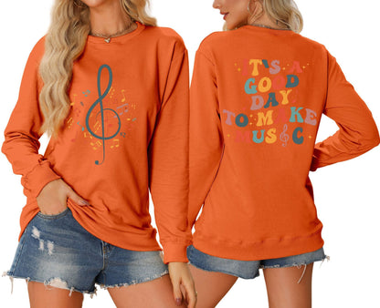 Damen Sweatshirt Musik Motiv Weiß