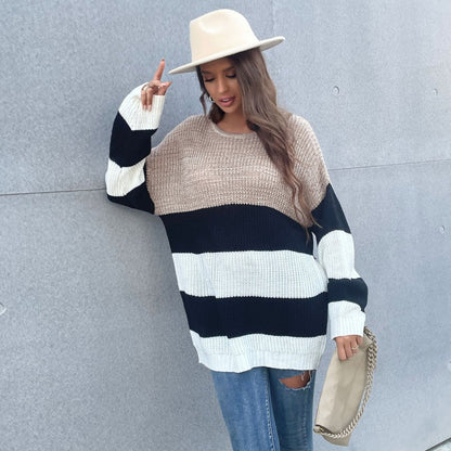 Damen Oversized-Pullover Gestreift Weit Norvielle