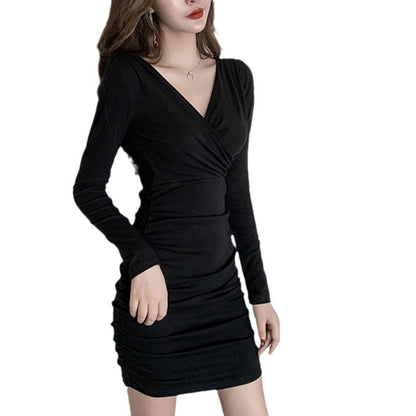 Damen Wickelkleid Figurbetont Raffungseffekt Langer Ärmel