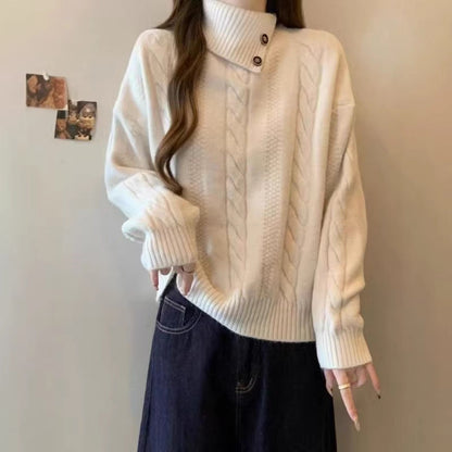 Damen Grobstrickpullover Hochgeschlossener Kragen Norvielle