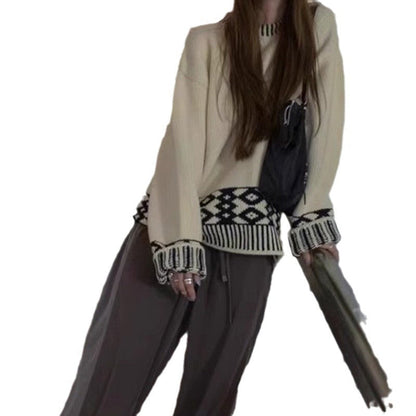 Damen Oversize-Pullover Gestrickt Auffälliges Muster Norvielle