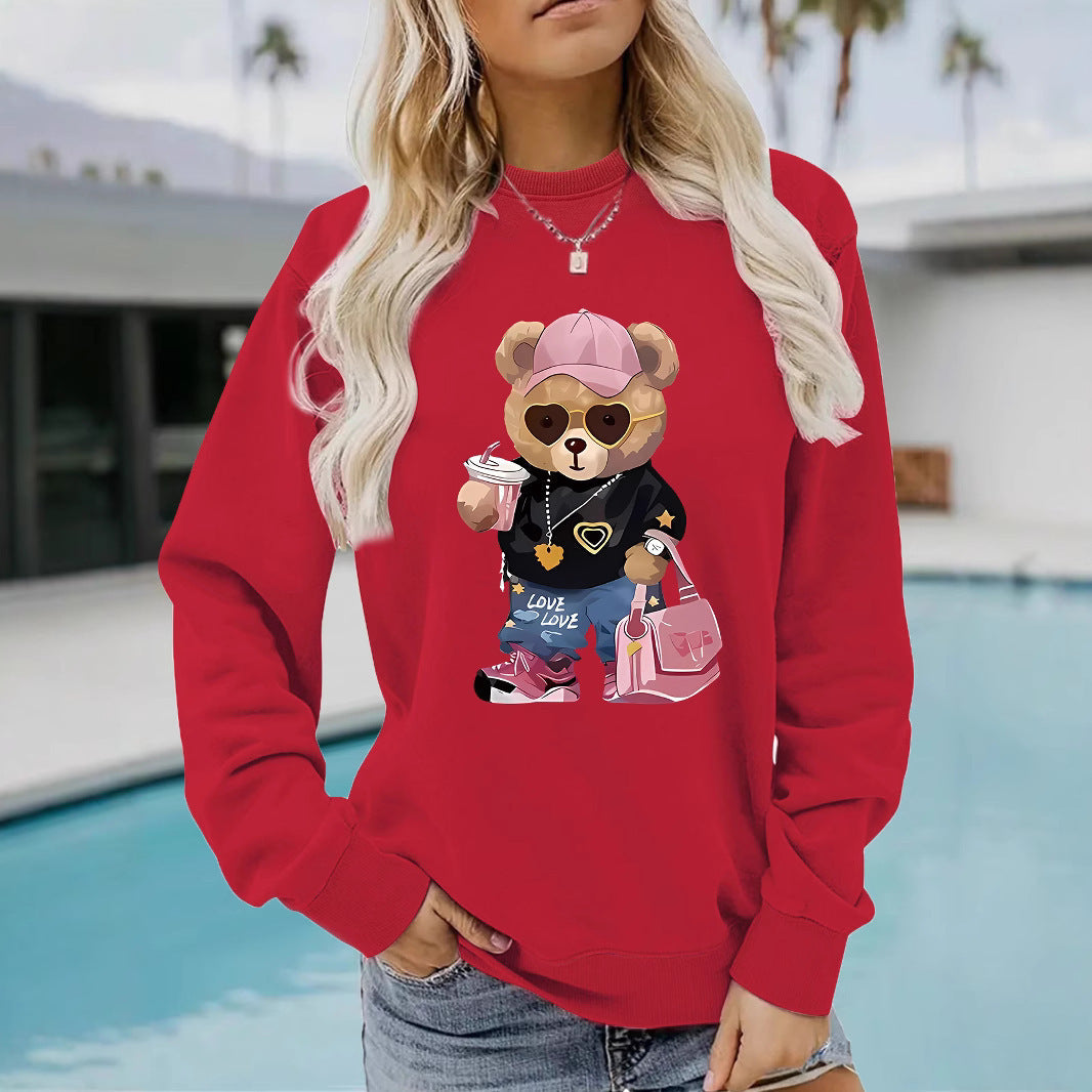 Damen Sweatshirt Cartoon Bär Motiv Weiß