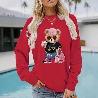Damen Sweatshirt Cartoon Bär Motiv Weiß