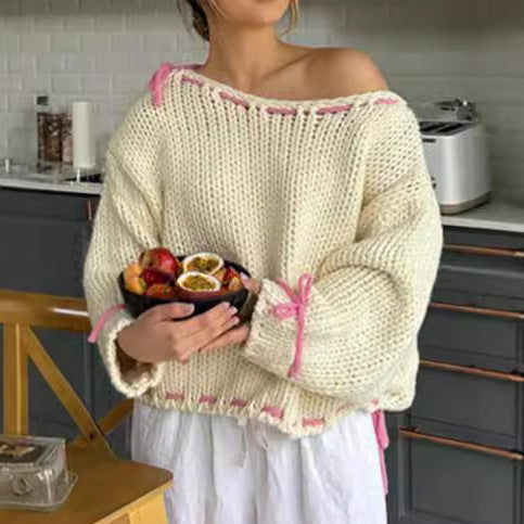 Damen Strickpullover Offene Schultern Kordelzug Norvielle - Norvielle