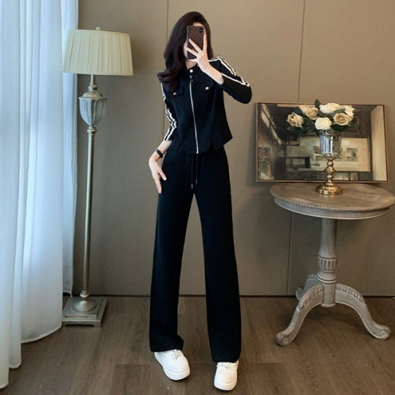Damen Sportanzug Set Reißverschluss Weite Hose
