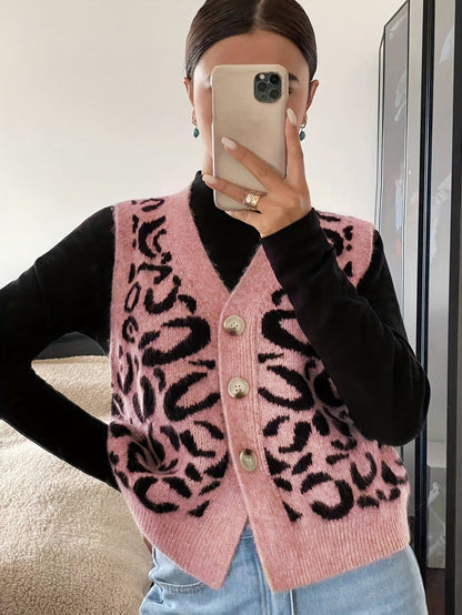 Damen Strickweste Leoprint Hochwertig