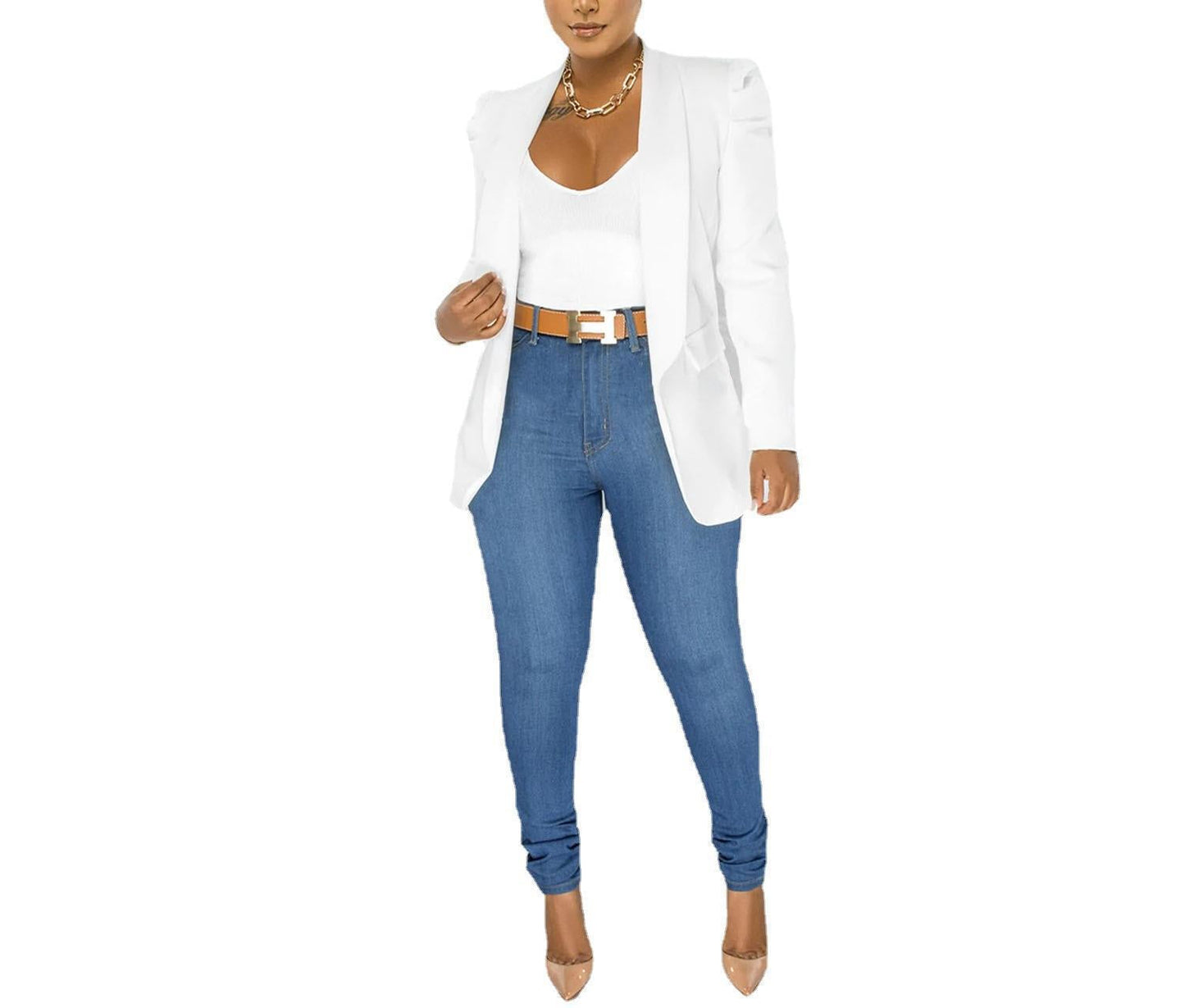 Damen Blazerjacke Puffärmel Tailliert Norvielle