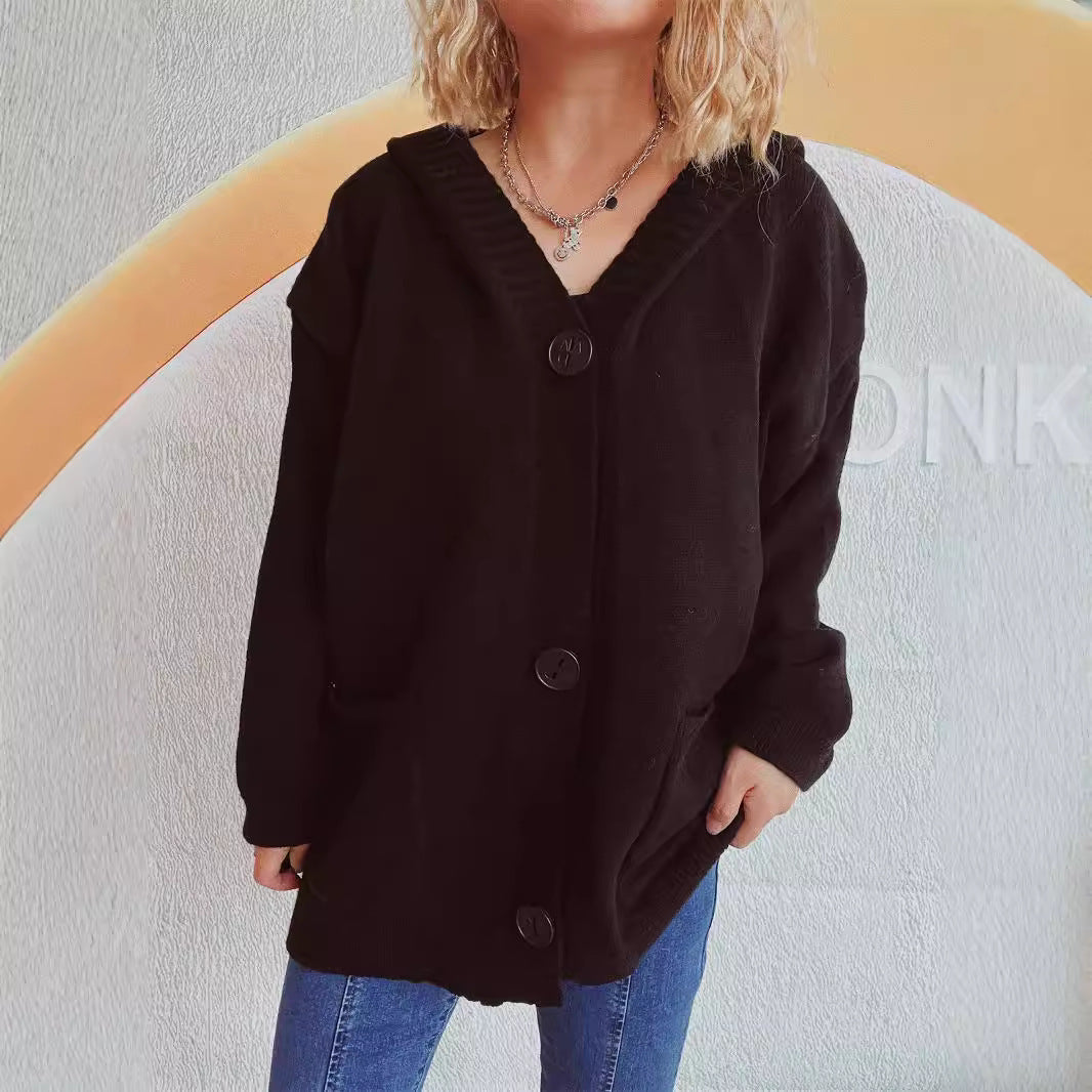 Damen Strickjacke mit Kapuze und Taschen Norvielle