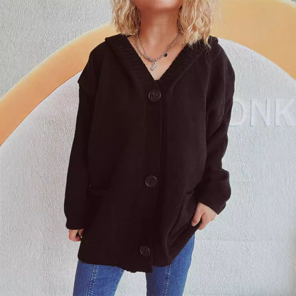 Damen Strickjacke mit Kapuze und Taschen Norvielle