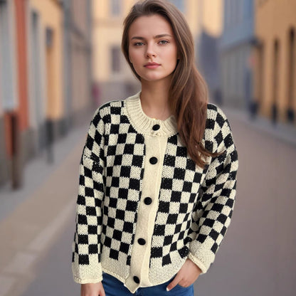 Damen Strickjacke Gemustert Große Knöpfe Locker Norvielle - Norvielle