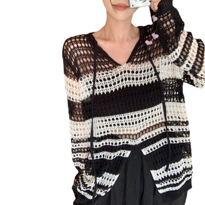 Damen Strickpullover Luftiger Netzdesign Langer Ärmel Norvielle